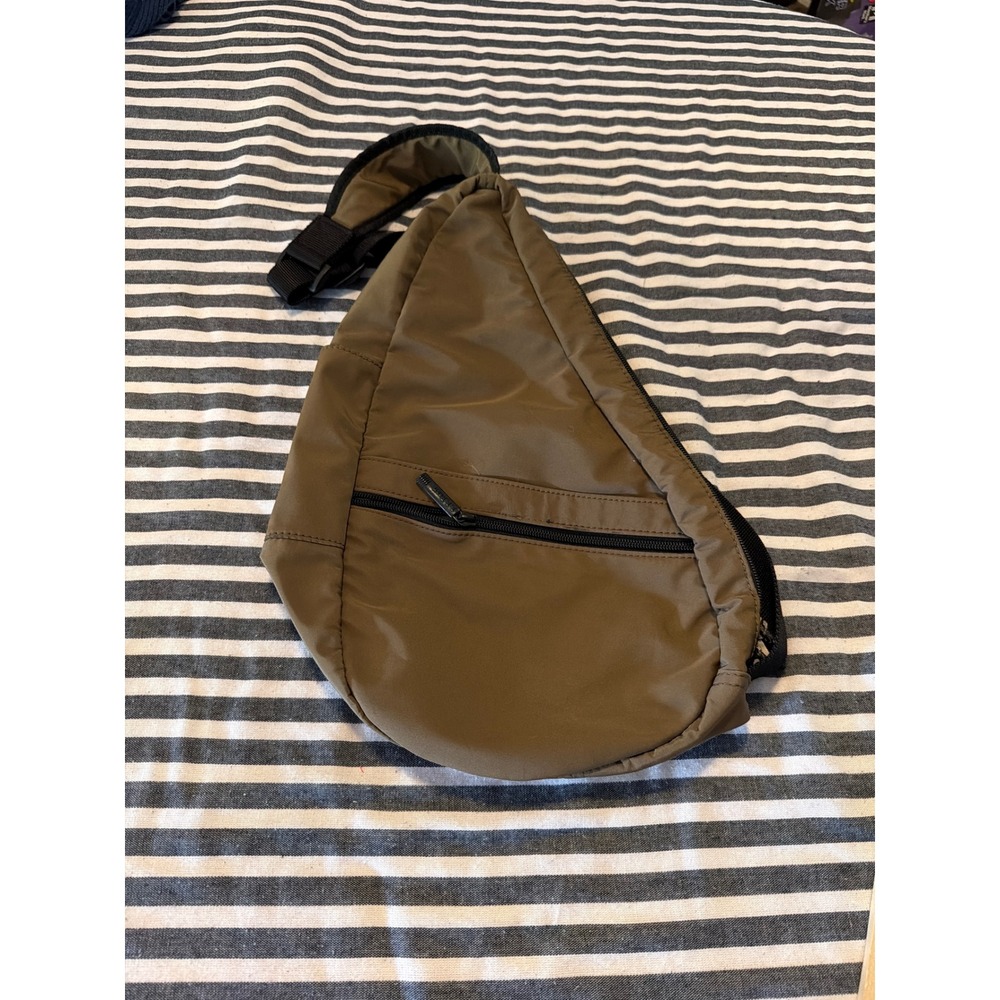 LL Bean Olive Green Nylon Teardrop Sling Bag Crossbody Backpack Adjustable Strap